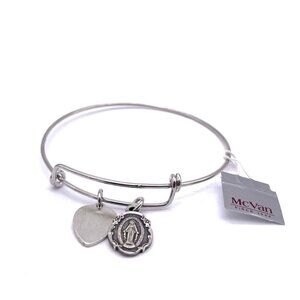 McVan Mother Mary Charm Bangle Bracelet Silver Tone Expandable Wire Band
